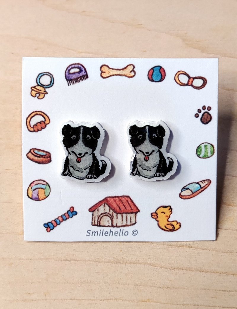 耳針/耳夾/耳環 手工製作 邊境牧羊犬(一對) - 耳環/耳夾/耳骨夾 - 其他材質 多色