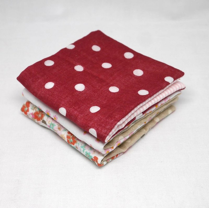Japanese Handmade 6 layer of gauze mini-handkerchief / 3 pieces in 1unit - Bibs - Paper Pink