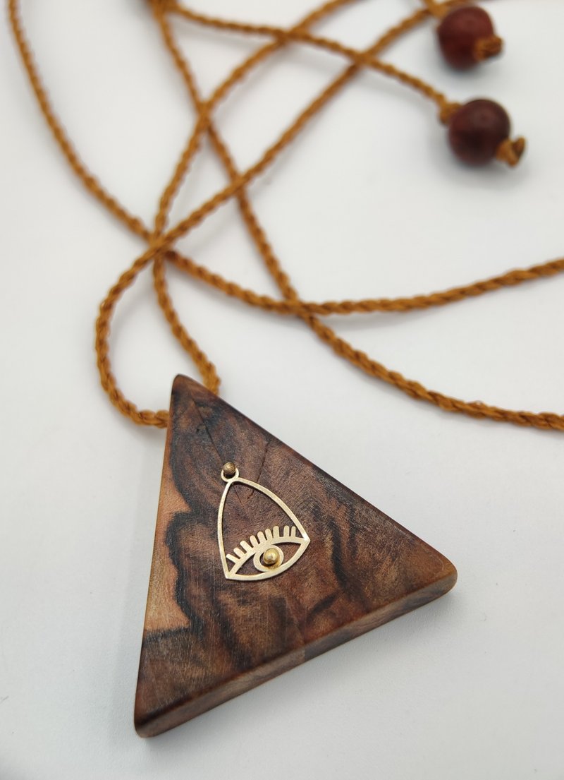 Wooden handmade pendant. Wood with 18k gold - สร้อยคอยาว - ไม้ 