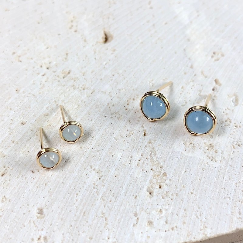 海藍寶耳釘耳環 | 14K包金 | 925純銀 | 天然石 | 3月誕生石 - 耳環/耳夾 - 寶石 藍色