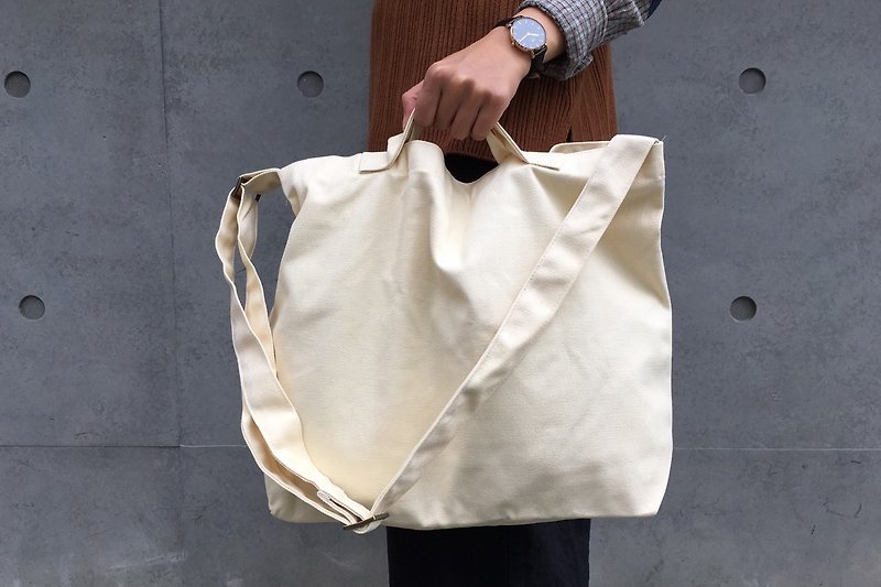 2 way canvas tote bag-White No.1 - Messenger Bags & Sling Bags - Cotton & Hemp White