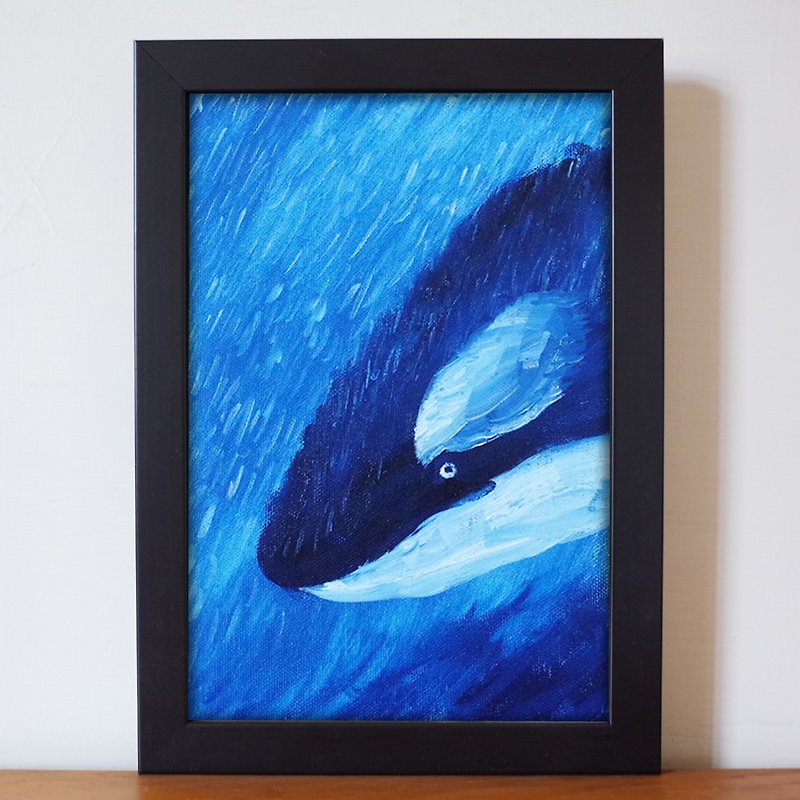 動物#16 虎鯨 油畫 F 1號 含框尺寸約26*19cm - 掛牆畫/海報 - 顏料 藍色