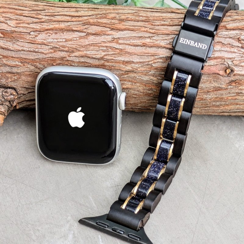 [Wooden Band] EINBAND Apple Watch Natural Wood Band Wooden Strap 14mm [Blue Sandstone x Ebony Wood] - Women's Watches - Wood Brown