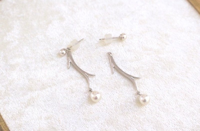 Akoya Pearl Branch Earrings 2 Silver Color