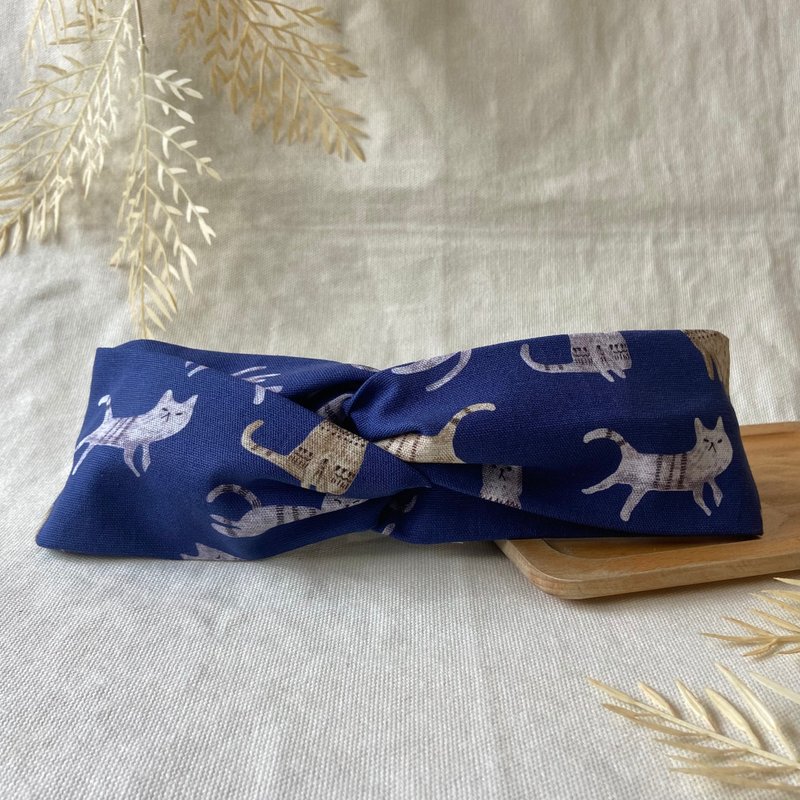 Headband/Crosshairband/Illustration Kitten - Headbands - Cotton & Hemp Blue