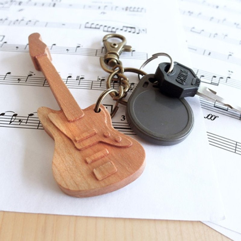 [Musical Instrument Series] Bass key ring Bass // Cherry wooden key ring pendant pendant - Keychains - Wood Brown