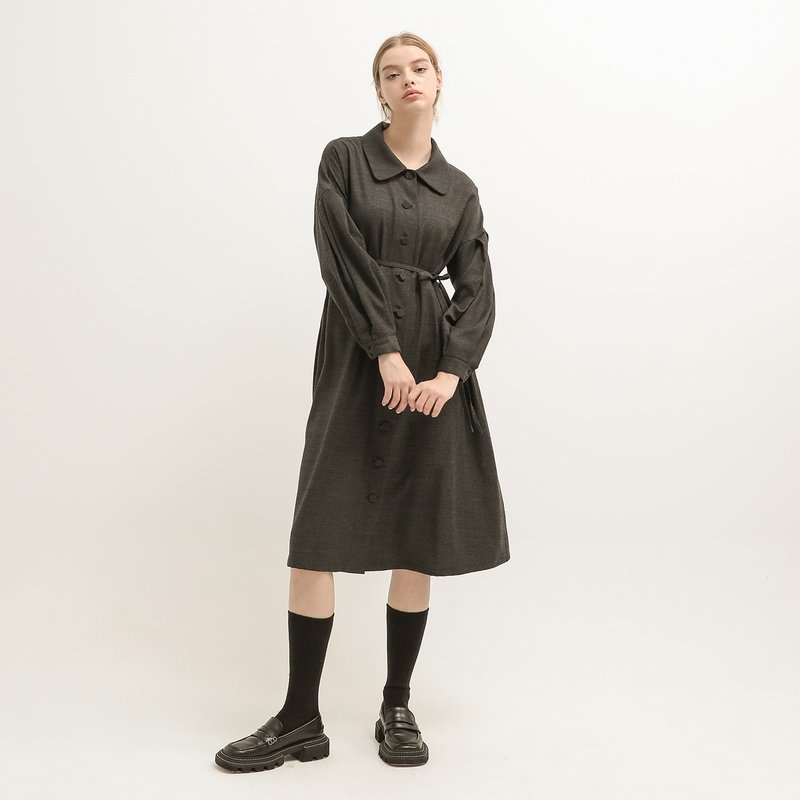 [Classic Original] Peaceful_Peaceful French Dress_CLD510_Wool Dark Gray - One Piece Dresses - Polyester Gray