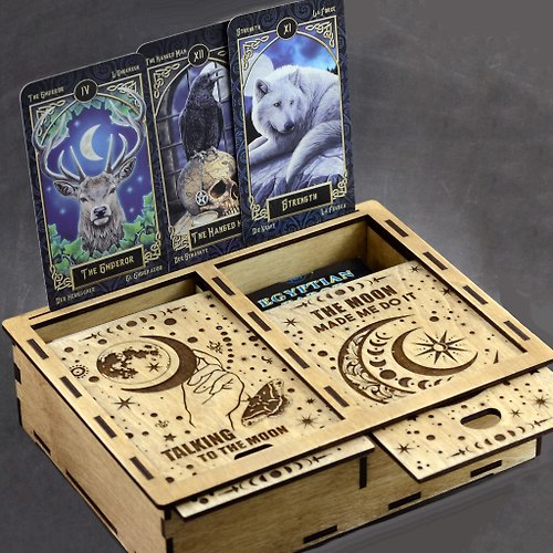 CopperWoodStore HANDMADE Double Tarot box for 2 decks with card display Witch trinket box