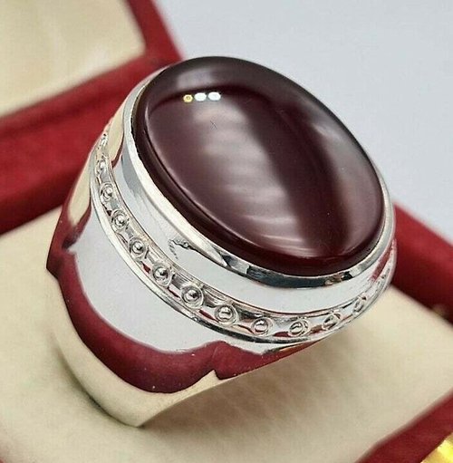 gemsjewelrings Blood red yemeni aqeeq akik aqiq agate bague handmade jewelry mens new design