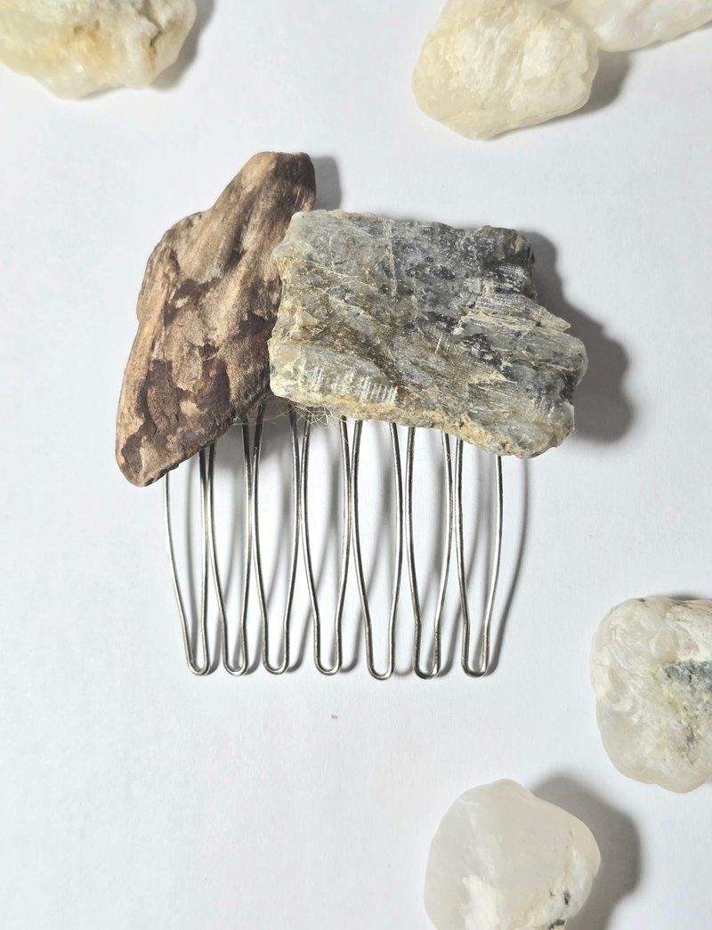 Zhe Series Driftwood Stone Hair Comb - เครื่องประดับผม - ไม้ ขาว