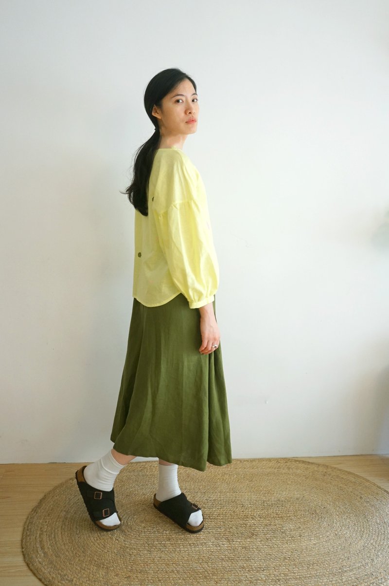 補貨到 心花系列 超可愛軍綠打褶設計亞麻口袋打褶褲裙 - 女短褲/五分褲 - 棉．麻 綠色