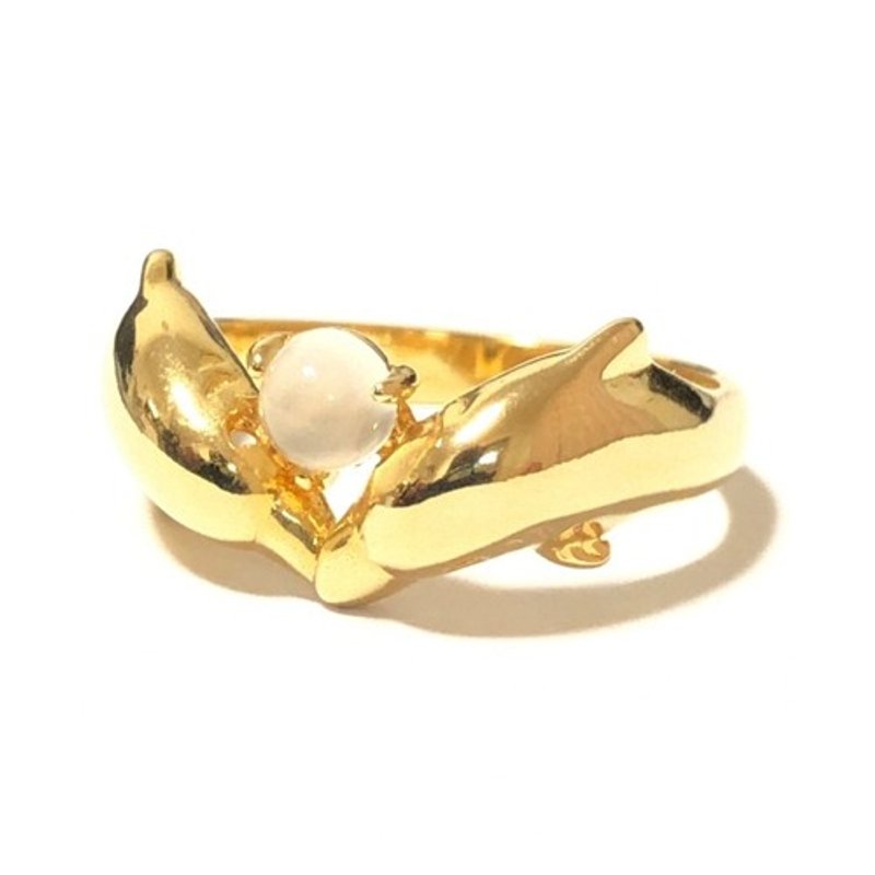 Dolphin & Moon Stone Ring - General Rings - Other Metals Gold