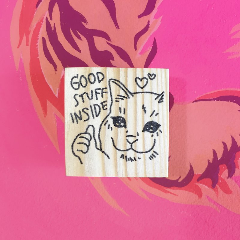 Sad Cat meme Good stuff inside snail mail wooden block stamp - 印章/印台 - 木頭 