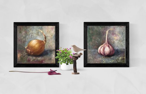 オリジナル油絵キッチン静物画野菜絵画 - ショップ ArtLolitaRos