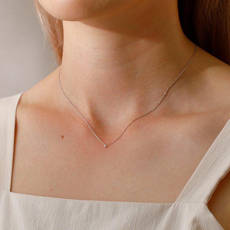 Petit Zirconia Necklace SV Nickel Free Necklace Super Cubic Zirconia Silver Rhodium - สร้อยคอทรง Collar - โลหะ สีเงิน