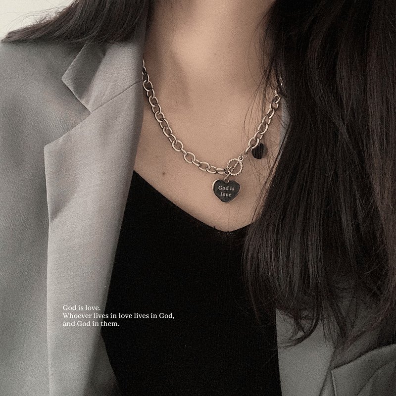 Heymen黑門 祂就是愛 歐美街頭hiphop鈦鋼女款項鏈基督福音禮物 - 項鍊 - 不鏽鋼 銀色