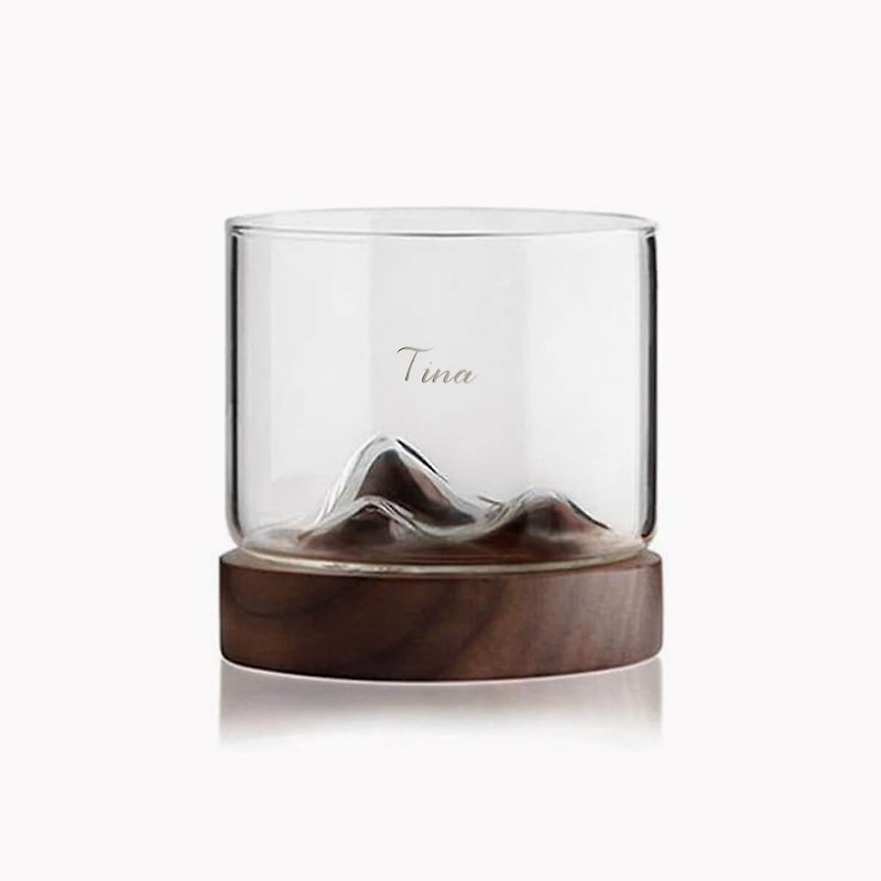 120cc [Poetic Peaks Cup] Black Walnut Wood Yamagata Wine Cup Teacup Teacher Gift - Teapots & Teacups - Glass Brown