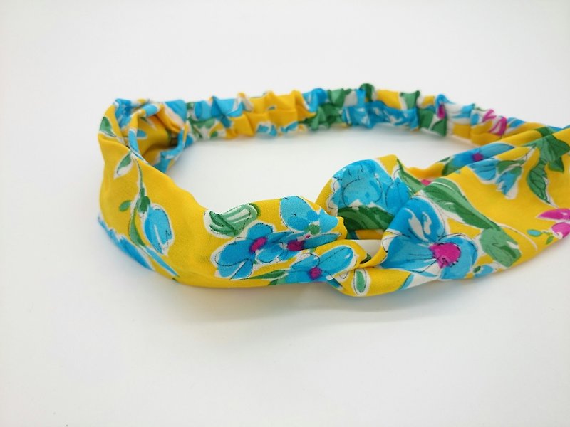 Yellow bottom water blue flower cross hairband hairband - ที่คาดผม - ผ้าฝ้าย/ผ้าลินิน 