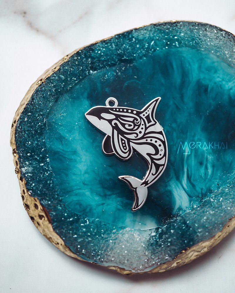 Tribal Orca Killer Whale Pendant & Necklace - Necklaces - Silver Silver