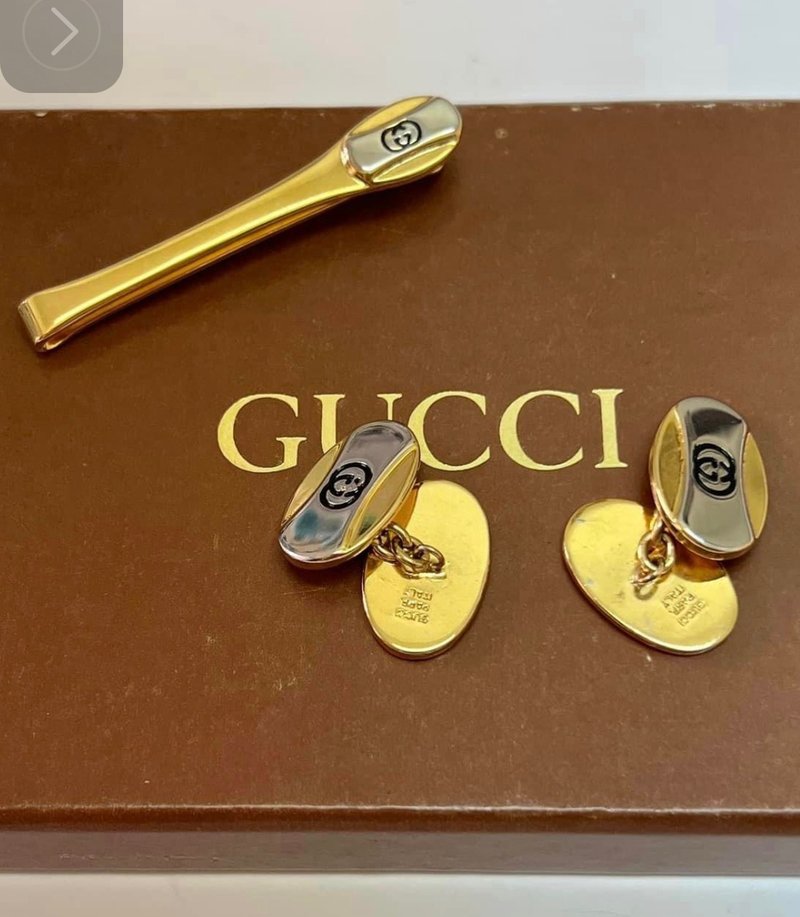 二手老件 GUCCI古董袖扣 領帶夾 典雅復古 - 袖扣 - 其他金屬 