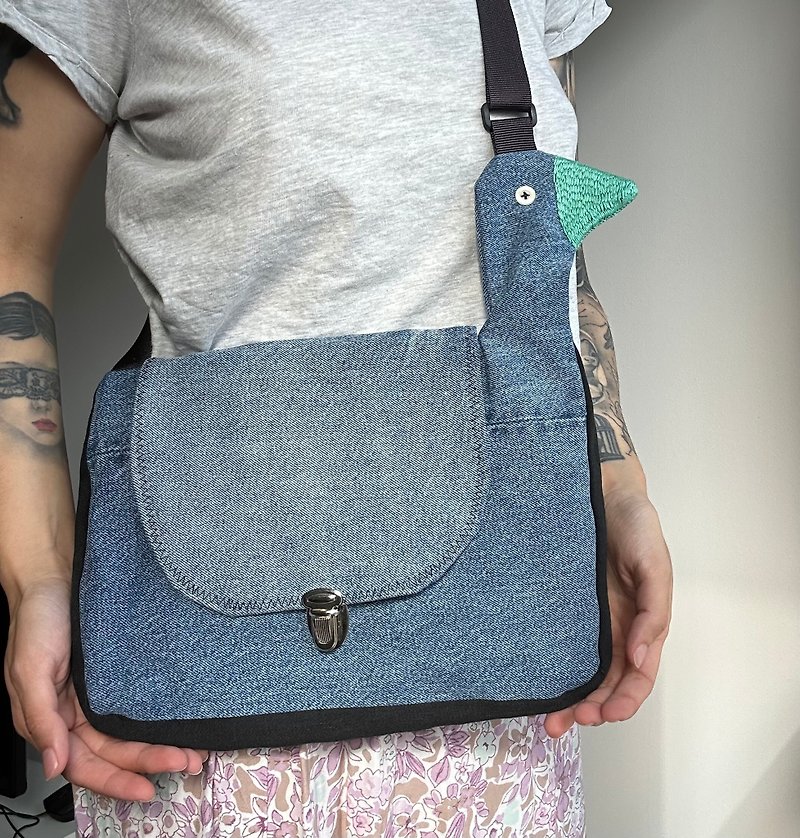 Goose bag, small denim crossbody bag, shoulder bag, casual bag, novelty purse - Other - Eco-Friendly Materials Blue