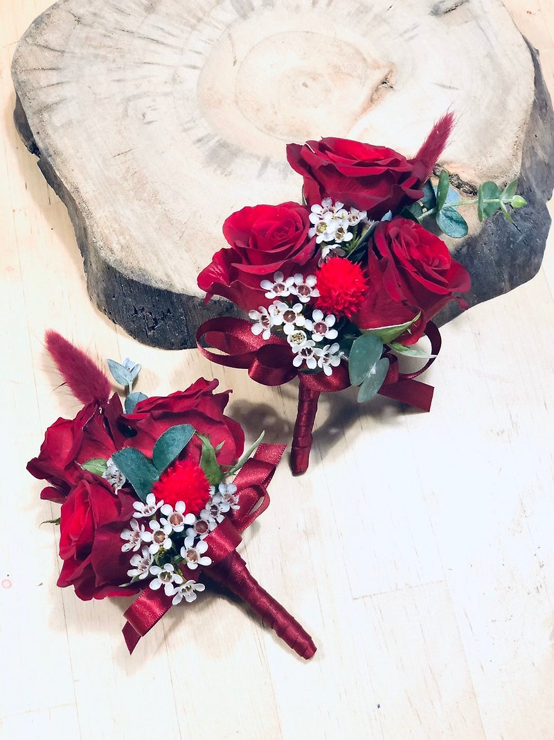 Flower Rose Wedding Marriage Mansmaid Bridesmaid Ceremony Customized Corsage Pair - Corsages - Plants & Flowers Red