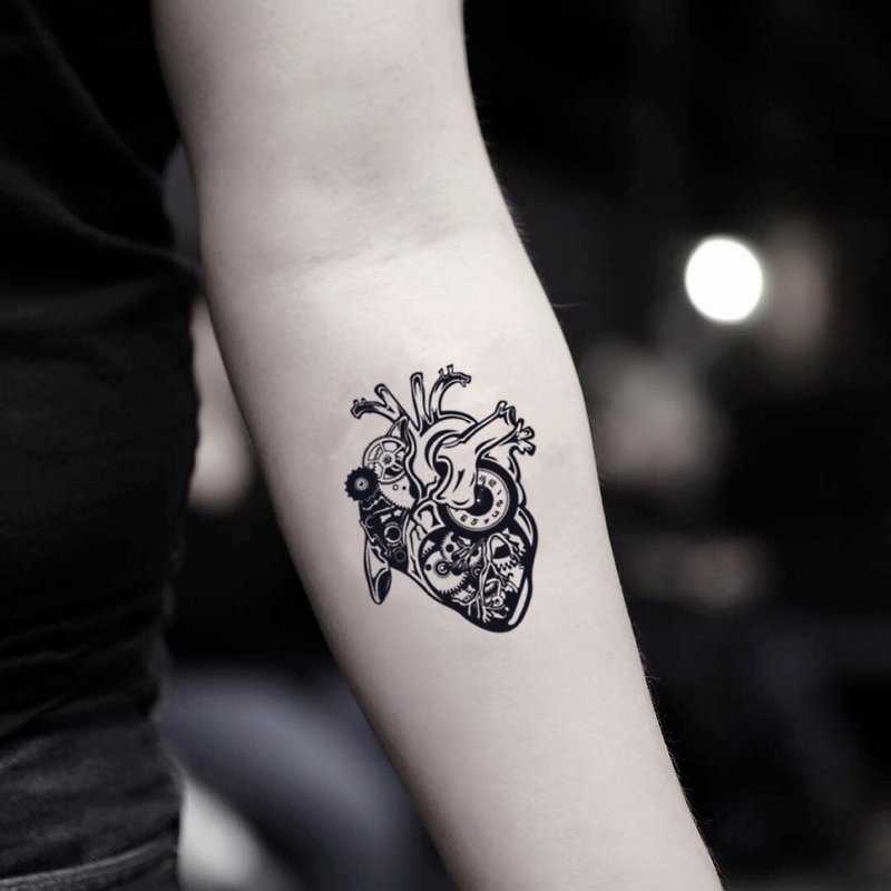 Steampunk Heart Temporary Fake Tattoo Sticker (Set of 2) - OhMyTat - Temporary Tattoos - Paper Black