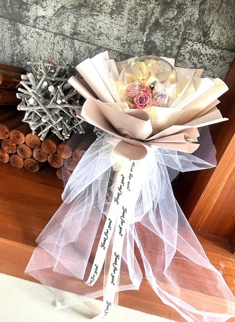 Customizable aluminum wire text romantic line lamp style wave ball bouquet naked tea powder non-withering bouquet/Valentine's Day - น้ำหอม - วัสดุอื่นๆ 