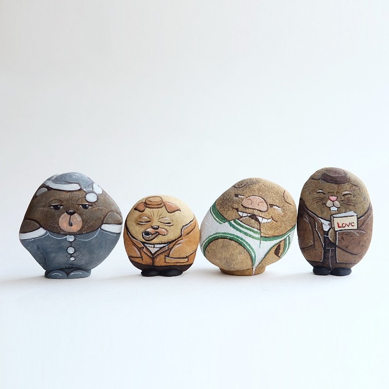 FRIEND Cartoon gang stone painting handmade gift. - Items for Display - Stone Multicolor