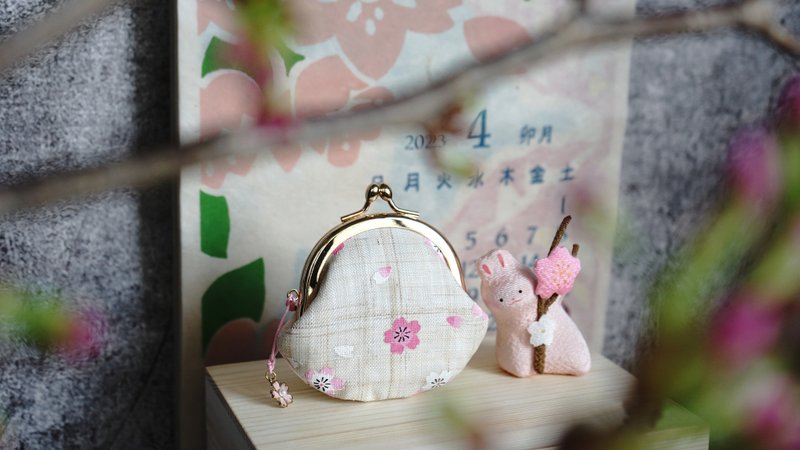 零錢包 山櫻正甜小 口金包 麻製品 - 零錢包/小錢包 - 棉．麻 粉紅色