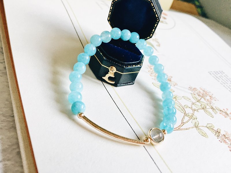 Enko | 香醇的藍風鈴 海藍寶 月光石14k包金手鍊 - 手鍊/手環 - 半寶石 藍色