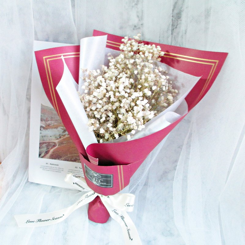 ❤ 【French elegance (wine red gold line / white) - medium bouquet] ❤ sky star dry flower mother's day bouquets Valentine's Day bouquet graduation bouquet wedding small wedding arrangements birthday gift - Plants - Plants & Flowers 