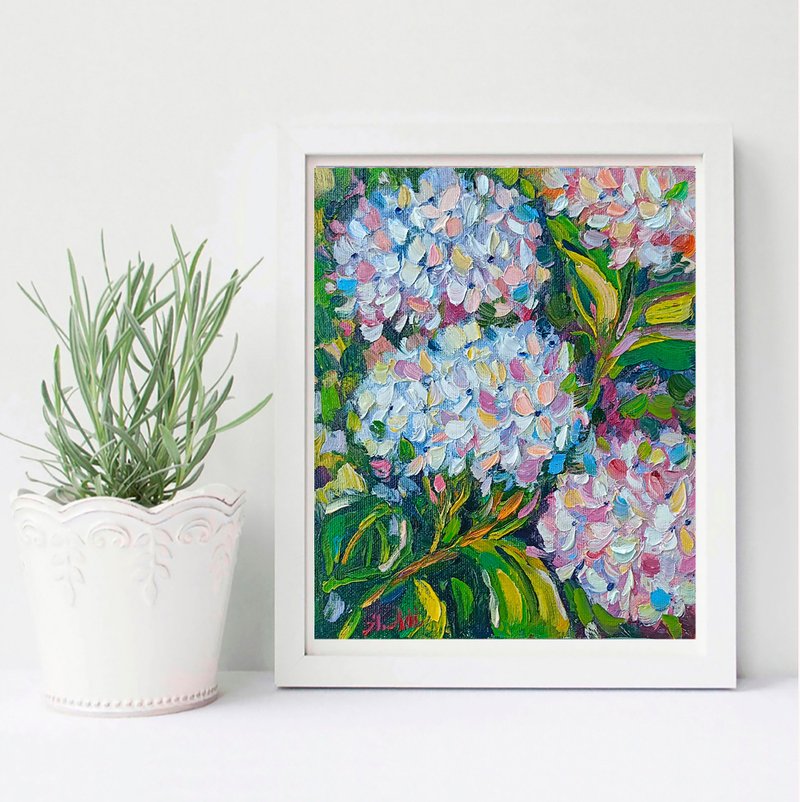 Flower Oil Painting Hydrangea Canvas Floral Violet 油畫 - 海報/掛畫/掛布 - 棉．麻 多色