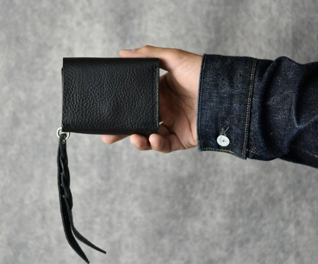 CALEE ブラックポーチ レザー　ウォレット CALEE - PLANE LEATHER WALLET POUCH (BLACK) / プレーン レザー