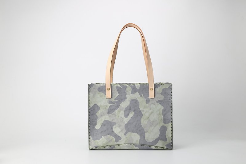 [Cutting Line] Camouflage Series Handmade Leather Large Capacity Classic Handbag Tote Bag Horizontal Zipper Version - Handbags & Totes - Genuine Leather Multicolor
