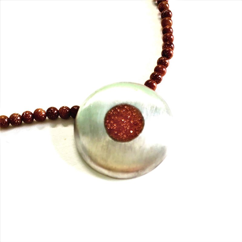Sun stone glass and silver pendant necklace - สร้อยคอ - เครื่องเพชรพลอย 