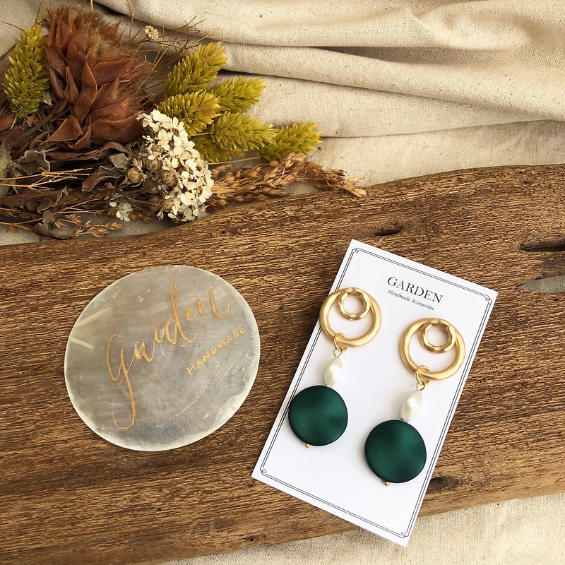 綠絲綢金屬圈耳環 - 耳環/耳夾 - 樹脂 綠色