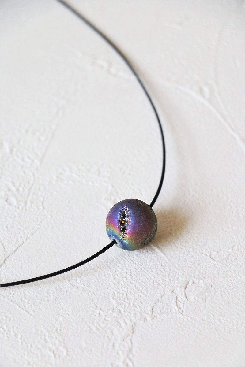 Agate geode necklace - crystal choker necklace - women cord necklace - Necklaces - Gemstone Multicolor