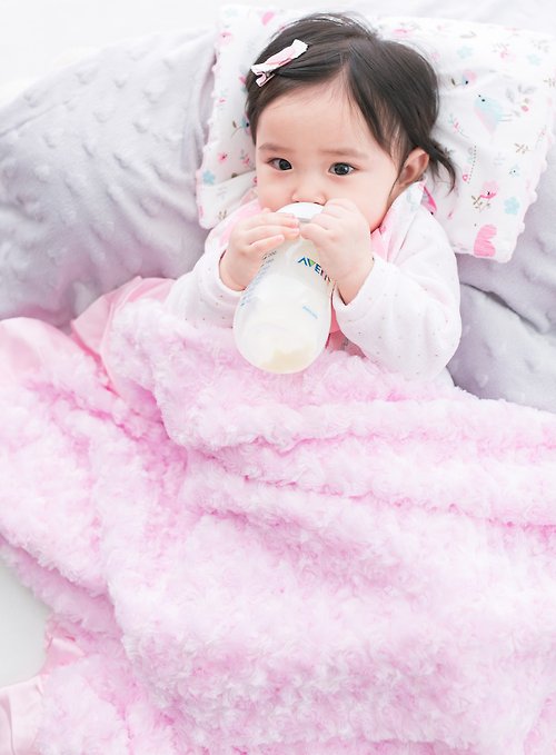 Cutie Bella 美好生活精品館 超柔軟玫瑰花苞花蕾 刷毛攜帶毯嬰兒毯 粉Pink