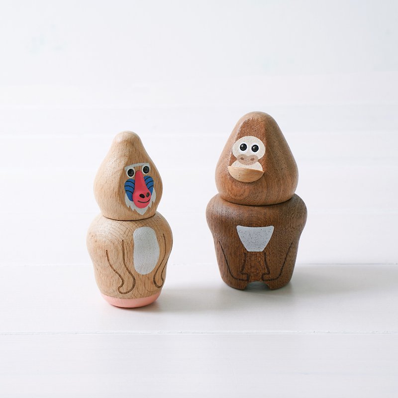 【Orangutan / Baboon】Spinning Top - Animal | Wooderful life - Board Games & Toys - Wood Multicolor