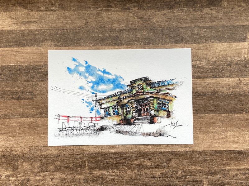 枯枝筆速寫 台南景點 新化街役場 水彩 插畫 手繪明信片 - 卡片/明信片 - 紙 