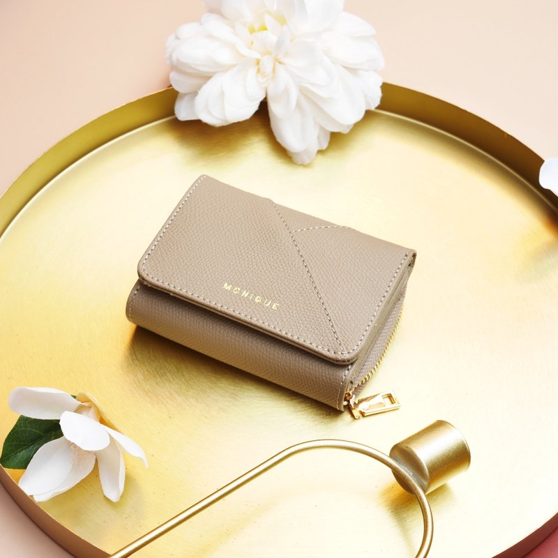 真皮短夾 Ellie Mini Wallet / 灰褐色 Taupe - 錢包/皮夾/長短夾 - 真皮 卡其色