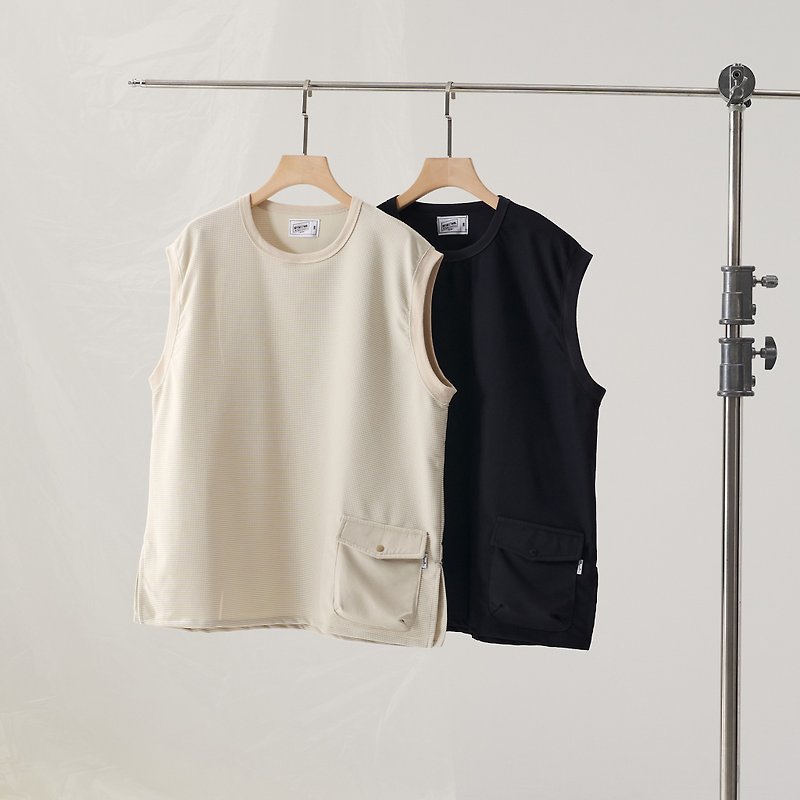 MIT Texture Vest/water resistant/functional/weather/Unisex - Men's T-Shirts & Tops - Waterproof Material White