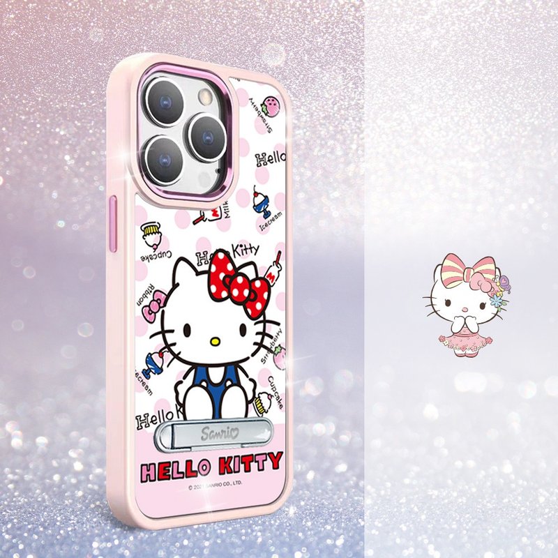 三麗鷗 iPhone 14系列軍規防摔鏡頭框立架手機殼-呆萌凱蒂粉殼 - 手機殼/手機套 - 其他材質 多色