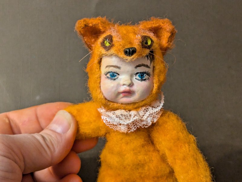 Teddydoll Marysha, 12 cm. Crocheted miniature. - Stuffed Dolls & Figurines - Other Materials Orange