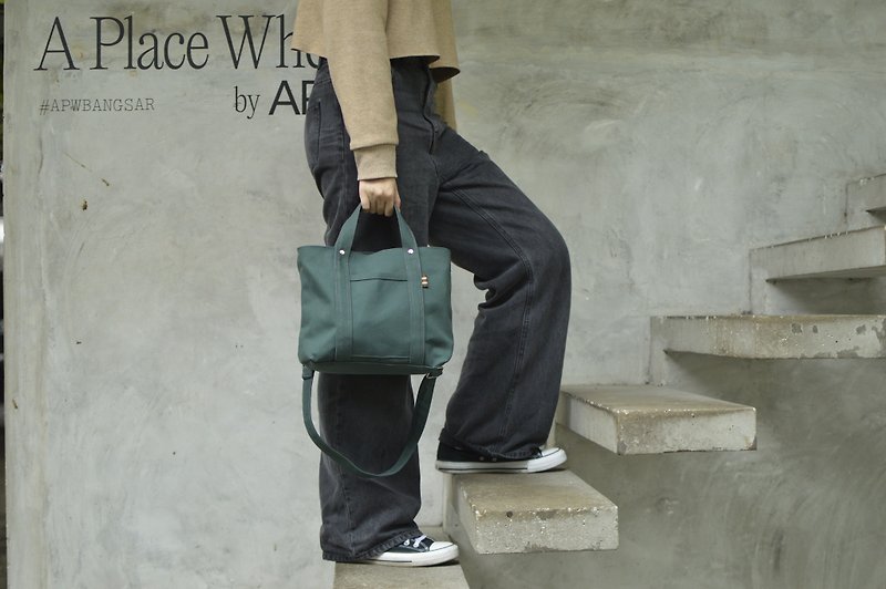 Travel Crossbody Bag, Everyday Canvas Handbag - Tokyo Tote 204 - Chrismas Green - Messenger Bags & Sling Bags - Waterproof Material Green