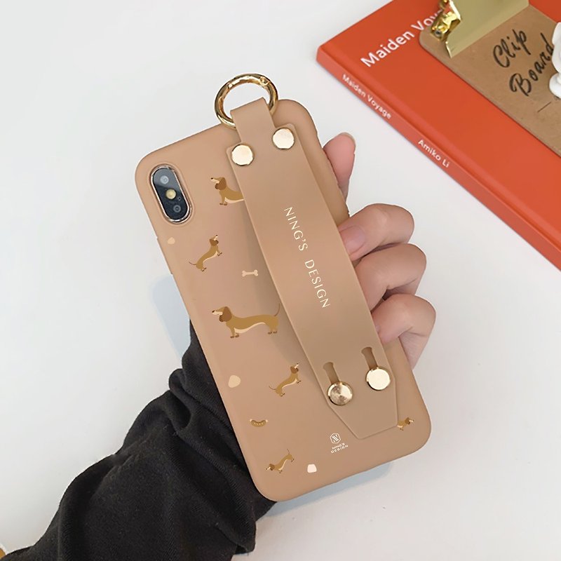 Customization-Dachshund hand strap mobile phone case iPhone7 8 X XS XR 11, etc. (All Aifeng models are available) - อุปกรณ์เสริมอื่น ๆ - ซิลิคอน หลากหลายสี