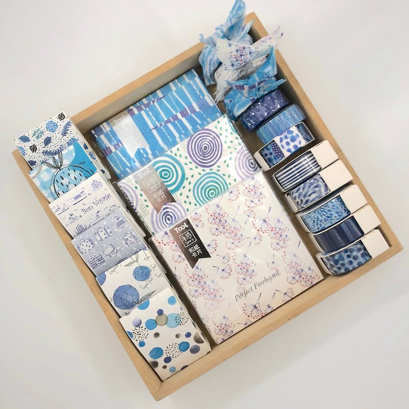 Blue Chrysanthemum Summer Flower Washi Card and Tape Set - Cards & Postcards - Paper 