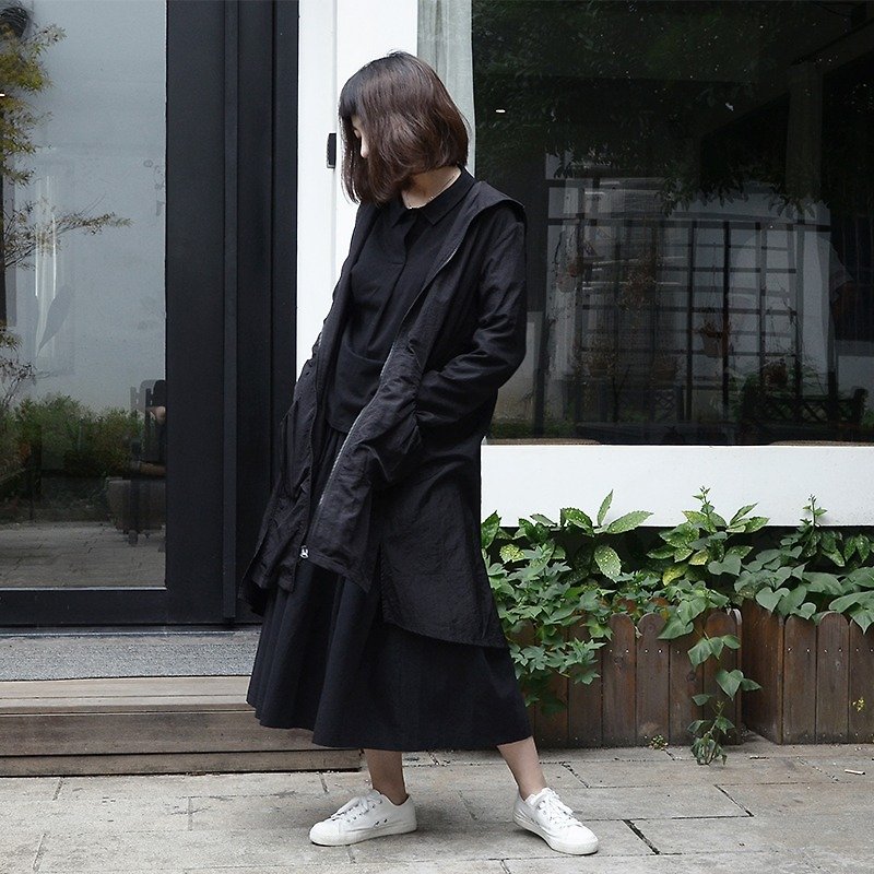 black Windbreaker | Polyester | Independent Brand | Sora-45 - เสื้อฮู้ด - เส้นใยสังเคราะห์ สีดำ
