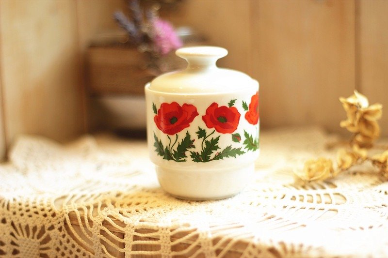 【Good day fetus】 German BAREUTHER brand vintage flower porcelain cover warm cup - Teapots & Teacups - Porcelain White